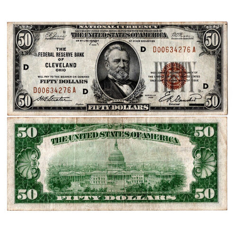 1929 $50 Cleveland Federal Reserve Bank Note Fr.1880-D - Very Fine