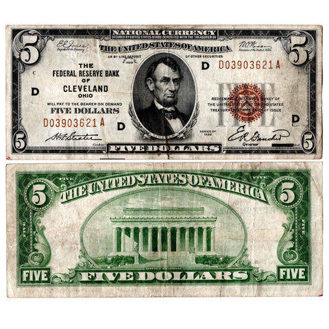 1929 $5 Cleveland Federal Reserve Bank Note Fr. 1850-D - Very Fine