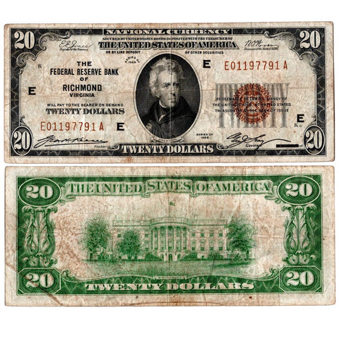 1929 $20 Richmond Federal Reserve Bank Note Fr. 1870-E - Fine