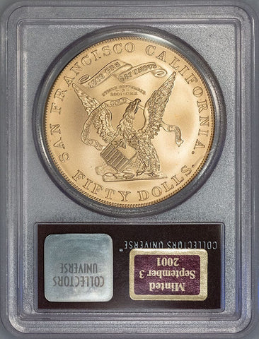 1855 Restrike Kellogg Gold $50 - 2.419 AGW - S.S. Central America Gold - PCGS Gem Unc