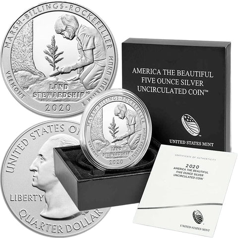 2020-P Marsh-Billings-Rockefeller National Park Silver Burnished 5 oz Quarter - Gem in OGP