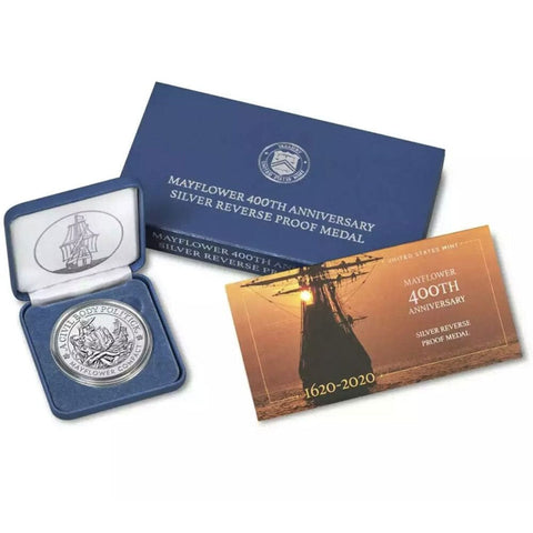 2020 Mayflower 400th Anniversary 1oz Silver Reverse Proof Medal - Gem Proof in OGP