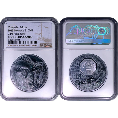 2023 Mongolia 2oz Silver 1000 Tugrik Ultra High Relief - PF 70 UCAM