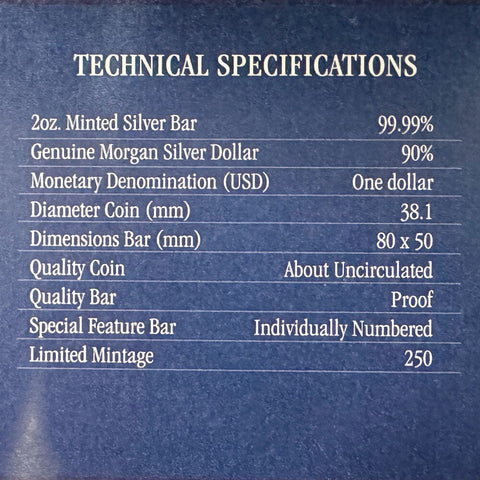 175th Anniversary Morgan Dollar 2 oz .999 Silver Bar & 1878 Morgan Coin Set - Mintage: 250