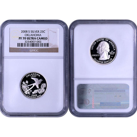2008-S Silver Proof Oklahoma State Quarter - NGC PF 70 Ultra Cameo - Gem Proof