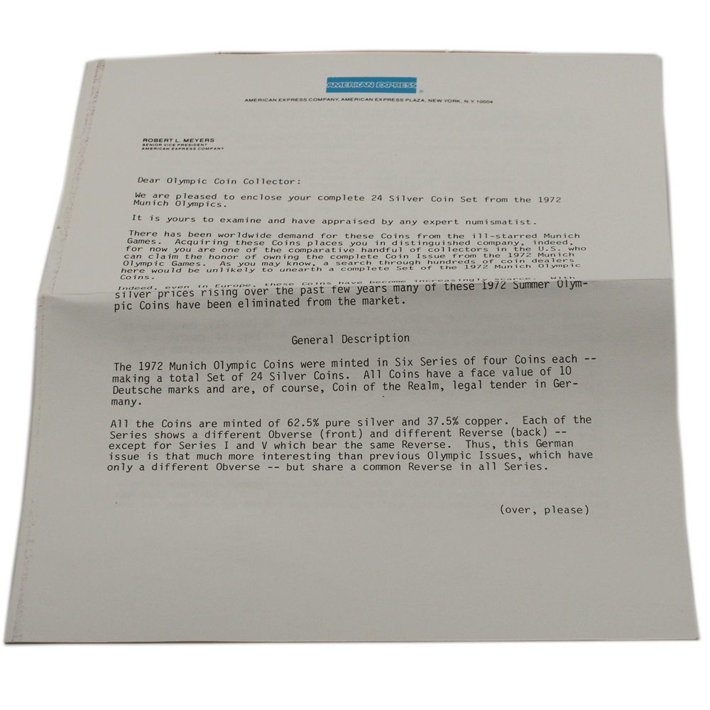 1972 Munich Olympic Silver Coin Collection 24 Coin Set in Original Box 1972 Munich Olympic Silver Coin Collection 24 Coin Set in Original Box