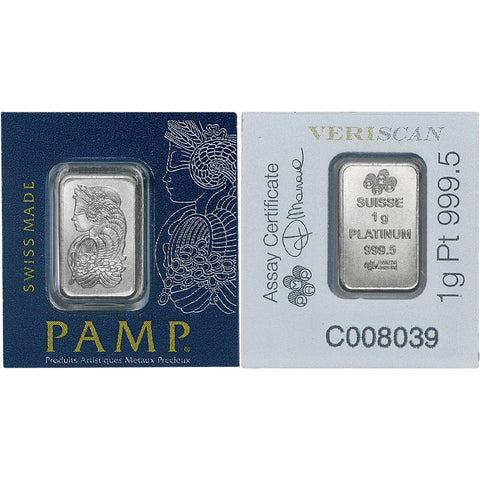 1 gram PAMP Suisse Fortuna .9995 Platinum Bar in Assay Card