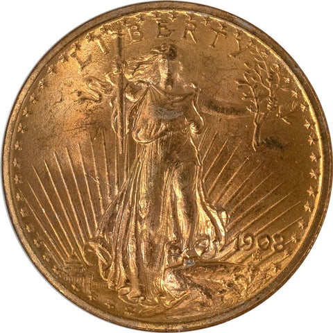 1908 No Motto $20 Saint Gauden's Double Eagle - NGC MS 65