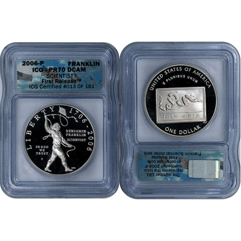 2006-P Ben Franklin, Scientist Proof Silver Dollar - ICG PR70 DCAM