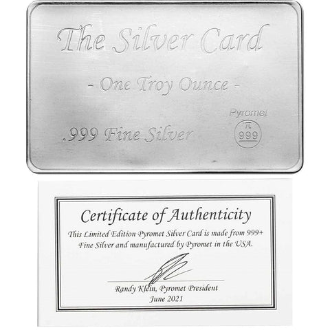 Pyromet Silver Card 1 Troy Oz .999 Silver