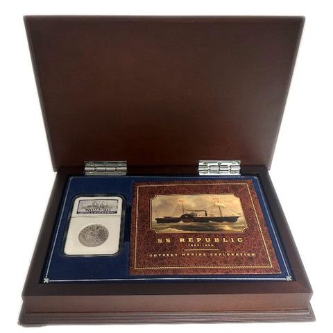 1861-O Seated Liberty Half Dollar NGC Genuine Shipwreck Effect S.S. Republic - Unc Details in Wooden Display Box