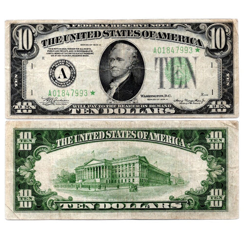 1934-A $10 Federal Reserve Note Boston District Fr. 2006-A* - Very Fine