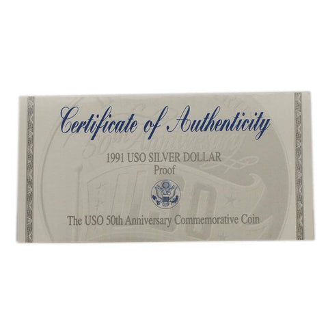 1991 USO Commemorative Silver Proof Dollar - Gem Proof in OGP w/ COA
