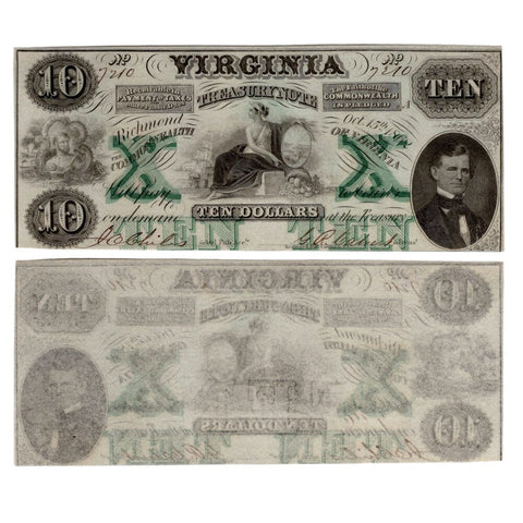 1862 $10 Virginia Treasury Note Cr. 9 - Crisp Uncirculated