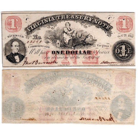 1862 $1 Virginia Treasury Note Cr.17 - Choice Crisp Uncirculated