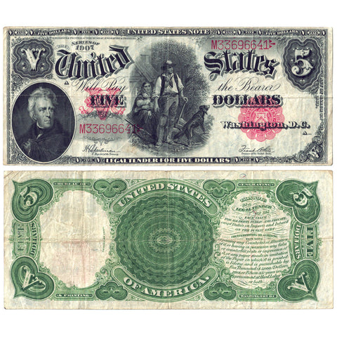 1907 $5 Legal Tender "Woodchopper" Fr. 91 - Very Fine
