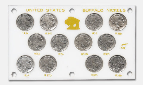 1934 to 1938 P-D-S Buffalo Nickel "Short Set"