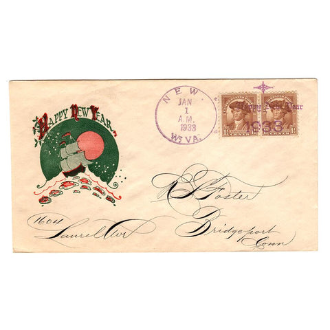 Jan 1, 1933 Happy New Year Cover with Fancy New, WV Cancel
