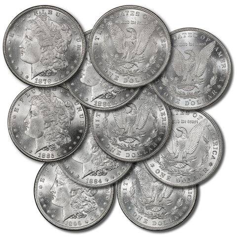 10 Different Pre-1921 Morgan Silver Dollars - Premium Quality Brilliant Uncirculated