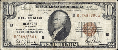 1929 $5 - $10 - $20 Federal Reserve National Bank Notes ~ Fine or Better