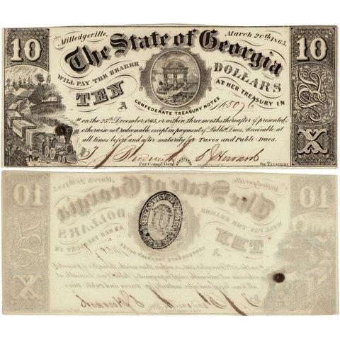 March 20, 1865 $10 State of Georgia Note, Cr. 33b [R7] - About Uncirculated+