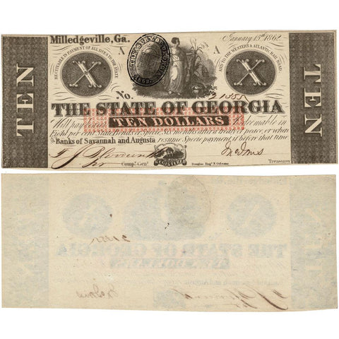 January 15, 1862 $10 State of Georgia Note, Cr. 4 - Crisp Uncirculated