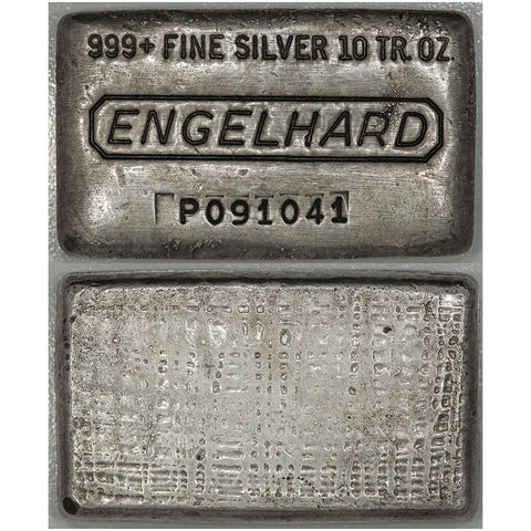 Poured 10 oz .999 Silver Engelhard Bar