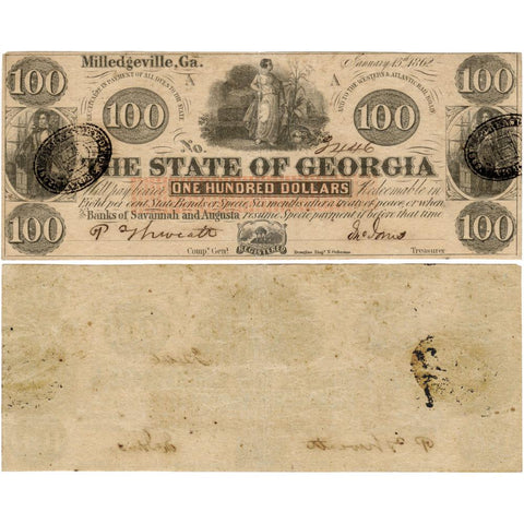 January 15 1862 $100 State of Georgia Note, Cr. 1 - Net Fine