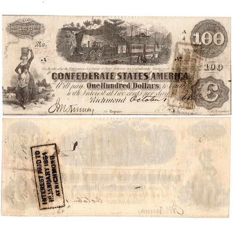 T-40 Oct. 1 1862 $100 Confederate States of America Note PF-1/Cr.298/500 - Extremely Fine