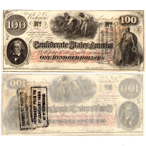 T-41 January 2nd 1863 $100 Confederate States of America Note - Uncirculated