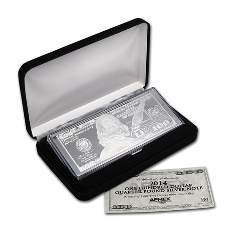 2013 APMEX One Hundred Dollar Quarter Pound Silver Note w Box & C.O.A.