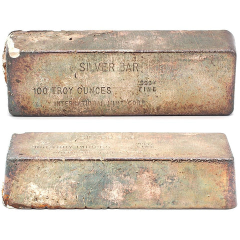 100 oz .999 Silver Bar - International Mint Corp - Poured Bar from the 1970s