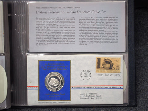 1971 Postmasters of America Medallic First Day Covers - 11 Sterling Silver Medals Set