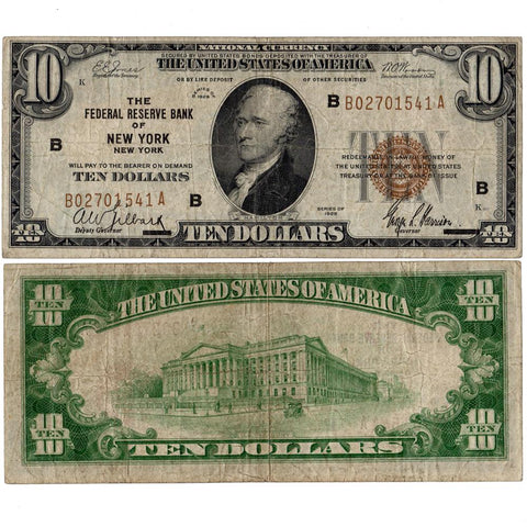 1929 $10 New York Federal Reserve Note Fr.1860-B - Choice Fine