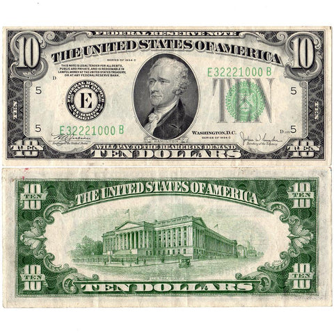 1934-C $10 Federal Reserve Note Richmond District Fr. 2008-E - Very Fine