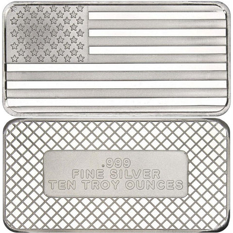 SilverTowne American Flag 10 oz .999 Silver Bars - Sealed in Plastic