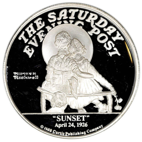 1988 Proof Norman Rockwell Saturday Evening Post "Sunset" 2 oz. Silver Round