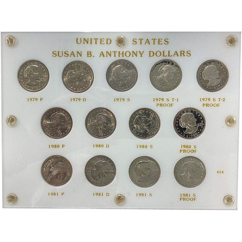 1979-1981 P-D-S Susan B. Anthony Dollar 13-Coin Set - PQ BU & Super Proof in Capital