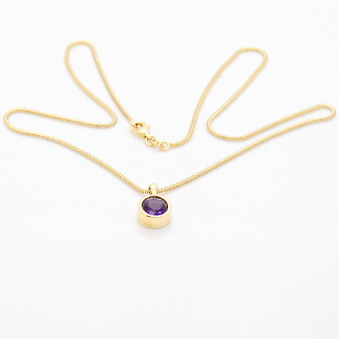 18" 14K Gold Necklace with 1.8 Carat Amethyst & Gold Pendant