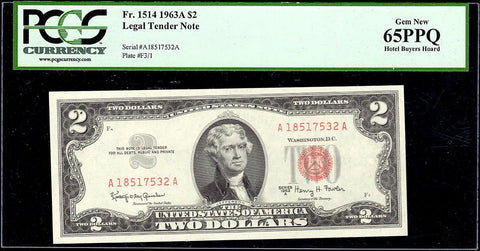 1963-A $2 Red Seal U.S. Note Fr. 1514 - PCGS Gem New 65 PPQ