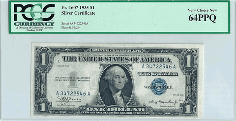1935 $1 Silver Certificate Fr. 1607 - PCGS Very Choice New 64 PPQ