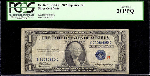 1935-A $1 Experimental "R" Silver Certificate Fr. 1609 - PCGS Very Fine 20