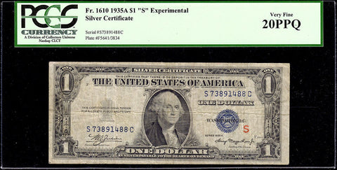 1935-A $1 Experimental "S" Silver Certificate Fr. 1610 - PCGS Very Fine 20