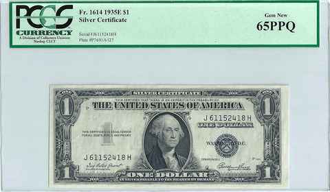 1935-E $1 Silver Certificate Fr. 1614 - PCGS Gem New 65 PPQ
