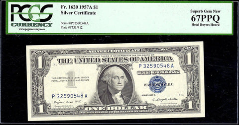 1957-A $1 Silver Certificate P-A Block Fr.1620 - PCGS Superb Gem New 67 PPQ