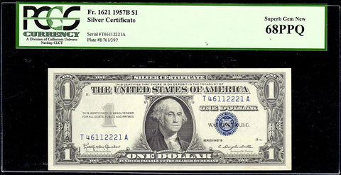 1957-B $1 Silver Certificate T-A Block Fr.1621 - PCGS Superb Gem New 68 PPQ