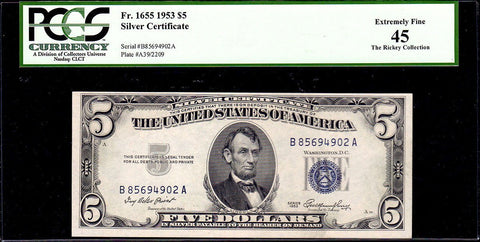 1953 $5 Silver Certificate FR. 1655 - PCGS Extremely Fine 45
