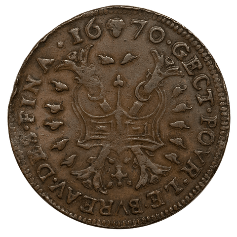 1670 Spanish Netherlands Copper Jeton Mitch PG 2725 - Extremely Fine