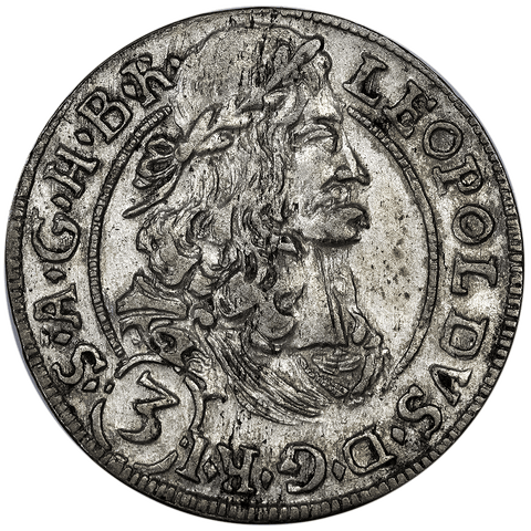 1693 Austria Leopold I Hogmouth Silver 3 Kreuzer KM.1356 - Extremely Fine+