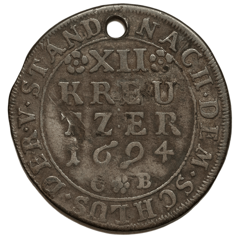 1694 CB German States, Mainz Silver 12 Kreuzer KM.208 - F/VF Details